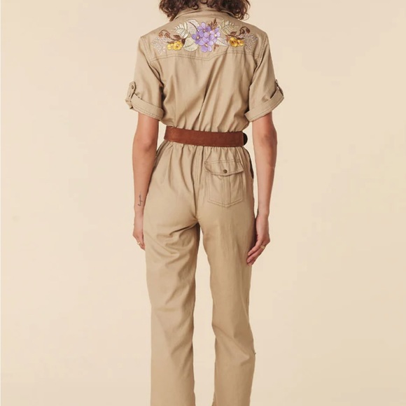 Spell Pants - Spell Foxglove Embroidered Boiler Suit in Khaki